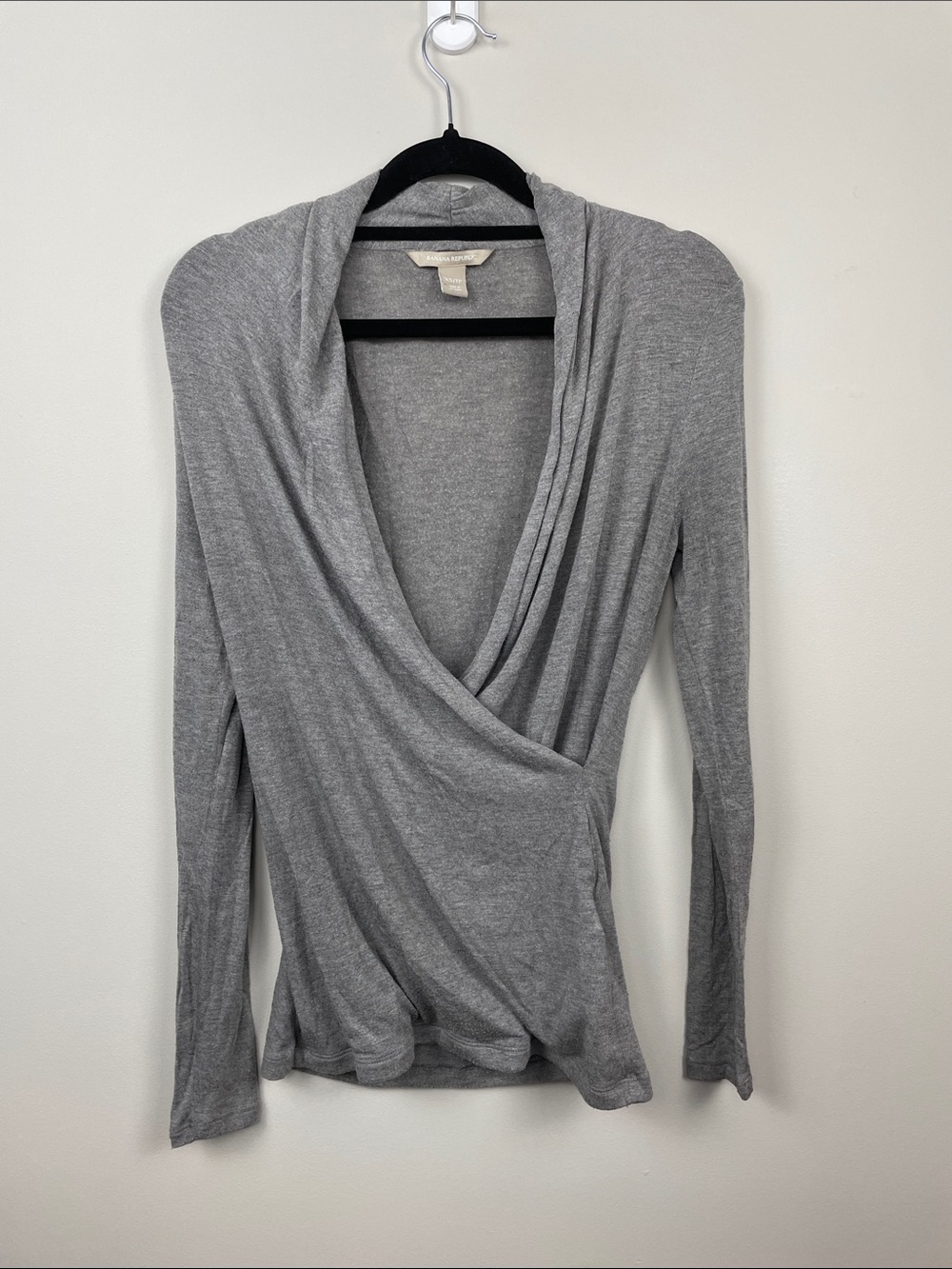 Banana Republic Gray Draped Wrap-Front Long Sleeve Top